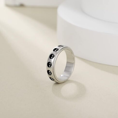 YAFEINI Fidget Ring Sterling Silver Elephant/Evil Eye/Bee/Cross/Skull/Mountain/Triple Moon/Rabbit Spinner Ring for Anxiety Fidget Jewelry Gifts for Women Men in Kuwait