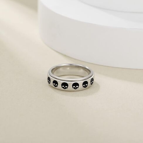 YAFEINI Fidget Ring Sterling Silver Elephant/Evil Eye/Bee/Cross/Skull/Mountain/Triple Moon/Rabbit Spinner Ring for Anxiety Fidget Jewelry Gifts for Women Men in Kuwait