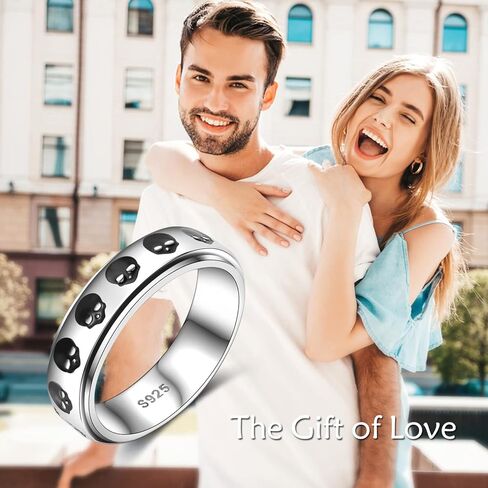 YAFEINI Fidget Ring Sterling Silver Elephant/Evil Eye/Bee/Cross/Skull/Mountain/Triple Moon/Rabbit Spinner Ring for Anxiety Fidget Jewelry Gifts for Women Men in Kuwait