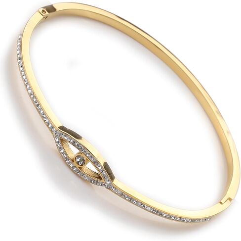 Evil Eye Bracelet for Women Dainty Bracelets 14K Gold Plated with Crystcal Cubic Zirconia Cute Bangle Jewelry Gift for Her (A-Silver) in Saudi Arabia