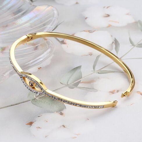 Evil Eye Bracelet for Women Dainty Bracelets 14K Gold Plated with Crystcal Cubic Zirconia Cute Bangle Jewelry Gift for Her (A-Silver) in Saudi Arabia