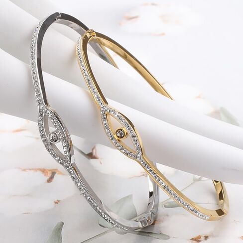 Evil Eye Bracelet for Women Dainty Bracelets 14K Gold Plated with Crystcal Cubic Zirconia Cute Bangle Jewelry Gift for Her (A-Silver) in Saudi Arabia