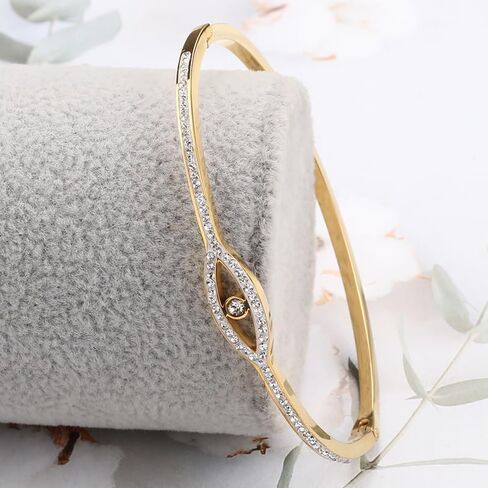Evil Eye Bracelet for Women Dainty Bracelets 14K Gold Plated with Crystcal Cubic Zirconia Cute Bangle Jewelry Gift for Her (A-Silver) in Saudi Arabia
