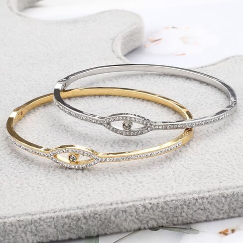 Evil Eye Bracelet for Women Dainty Bracelets 14K Gold Plated with Crystcal Cubic Zirconia Cute Bangle Jewelry Gift for Her (A-Silver) in Saudi Arabia
