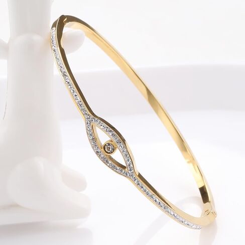 Evil Eye Bracelet for Women Dainty Bracelets 14K Gold Plated with Crystcal Cubic Zirconia Cute Bangle Jewelry Gift for Her (A-Silver) in Saudi Arabia