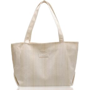 شنطة يد كبيرة توت قماشية من هوبليجي، شنطة توت بيضاء مع سحاب شنطة كتف كاجوال مع جيب داخلي للعمل والتسوق والسفر والشاطئ in Kuwait