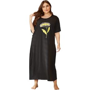 Women Plus Size Nightgowns Long Print Sleepshirt Short Sleeve Loungewear Round Neck Sleepwear Comfy Sleep Shirt