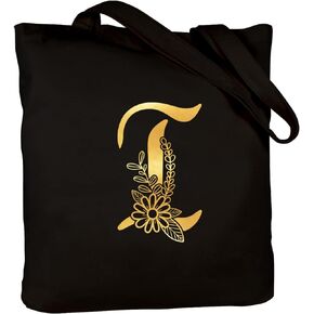 CARAKNOTS Monogrammed Gifts for Women Personalized Initial A Tote Bag Black Monogram Teacher Gifts Wedding Birthday Christmas Gifts for Women Bride Bridesmaids Friends Canvas Tote Bag