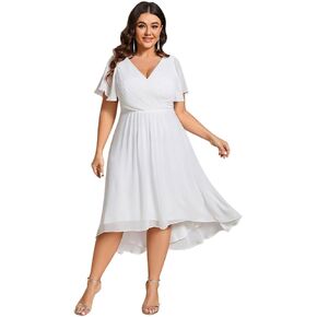 Ever-Pretty Women's A Line Ruched V Neck Short Sleeves Knee Length Plus Size Wedding Guest Dress 01923-DA
