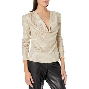 Ramy Brook Women's Carolina Cowl Neck Top, Soft Gold FOIL Rib in Saudi Arabia