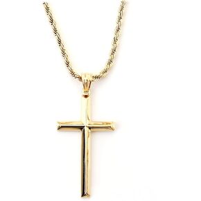 ADORATO JEWELRY 24K Gold Rope Chain Style Cross Pendant Necklace 3MM Cross Necklace Gift for MEN, HUSBAND FIANCE Thin for Charms Miami Cuban Link Diamond Cut Religious Beveled Edge in Kuwait