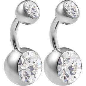 Bodyjewellery 2 قطعة 14 جرام زرع الصف الجراحية الصلب مزدوجة كريستال قصيرة السرة البطن زر الدائري 6mm1/4 14 مقياس اختيار اللون (الألوان)