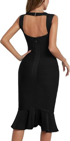 فستان بحزام كتف بدون أكمام ذيل السمكة متوسط ​​الطول للنساء فساتين سهرة للحفلات والنوادي in Kuwait