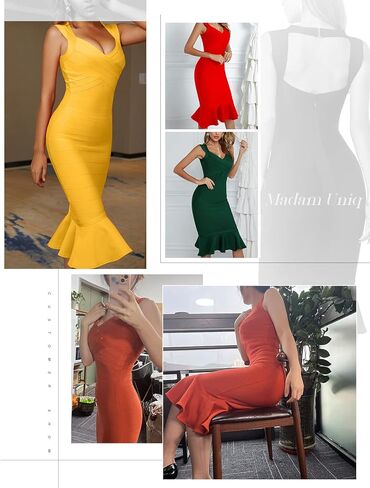 فستان بحزام كتف بدون أكمام ذيل السمكة متوسط ​​الطول للنساء فساتين سهرة للحفلات والنوادي in Kuwait