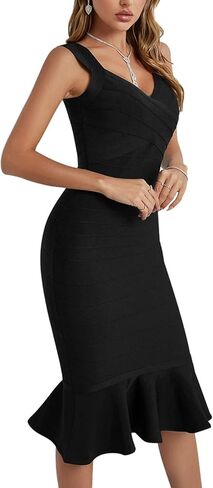 فستان بحزام كتف بدون أكمام ذيل السمكة متوسط ​​الطول للنساء فساتين سهرة للحفلات والنوادي in Kuwait