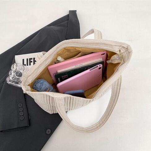 شنطة يد كبيرة توت قماشية من هوبليجي، شنطة توت بيضاء مع سحاب شنطة كتف كاجوال مع جيب داخلي للعمل والتسوق والسفر والشاطئ in Kuwait