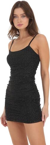 فستان Lucy in the Sky نسائي قصير أسود لحفلات الكوكتيل مكشكش، شبكة متلألئة مع زي فضي لامع in Kuwait