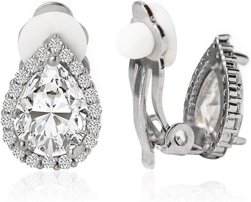 A+O Clip on Earrings, Round Crystal Stud Clip Earrings in Gold, Rose-Gold, Silver in Saudi Arabia