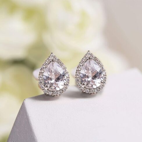 A+O Clip on Earrings, Round Crystal Stud Clip Earrings in Gold, Rose-Gold, Silver in Saudi Arabia