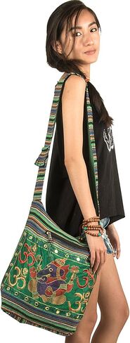 TribeAzure Elephant Hobo Shoulder Bag Cotton Sling Crossbody Handbag Boho Hippie Books Market Spacious Colorful Roomy Casual in Saudi Arabia