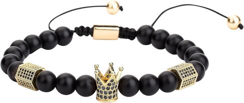 JOYA GIFT 8mm Black Matte Onyx Beads King Crown Braided Bracelet for Men with CZ Charm in Saudi Arabia