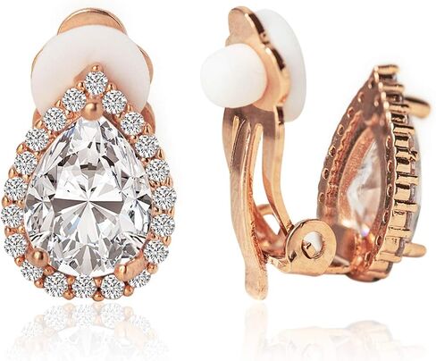 A+O Clip on Earrings, Round Crystal Stud Clip Earrings in Gold, Rose-Gold, Silver in Saudi Arabia