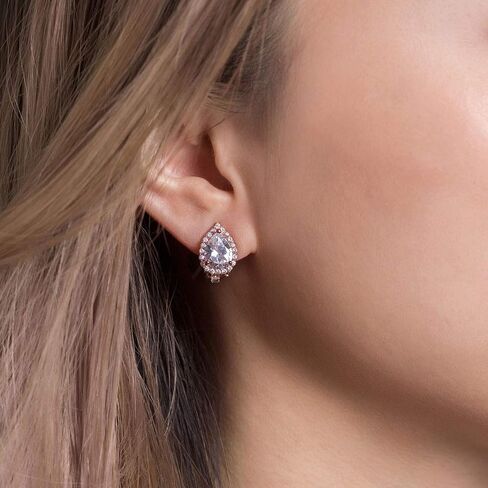 A+O Clip on Earrings, Round Crystal Stud Clip Earrings in Gold, Rose-Gold, Silver in Saudi Arabia