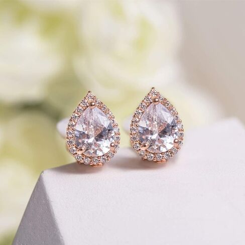 A+O Clip on Earrings, Round Crystal Stud Clip Earrings in Gold, Rose-Gold, Silver in Saudi Arabia