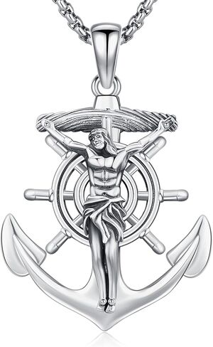DRINSPER 925 Sterling Sliver Patron Saint Necklace | St Christopher/Virgin Mary Medal/Jesus/St Michael/Praying hands/St Peregrine/St Benedict Necklace for Men Women with 2mm 22"+2" Box Chain in Saudi Arabia