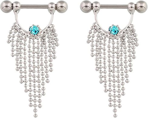 Salwosai 14G Stainless Steel Nipple Piercing Jewelry Nipplering Barbell Tassels CZ Dangle Body Rings in Saudi Arabia