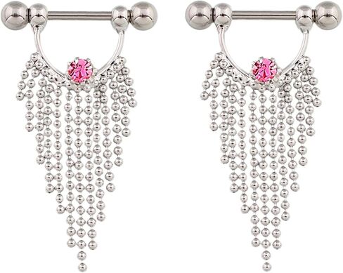 Salwosai 14G Stainless Steel Nipple Piercing Jewelry Nipplering Barbell Tassels CZ Dangle Body Rings in Saudi Arabia
