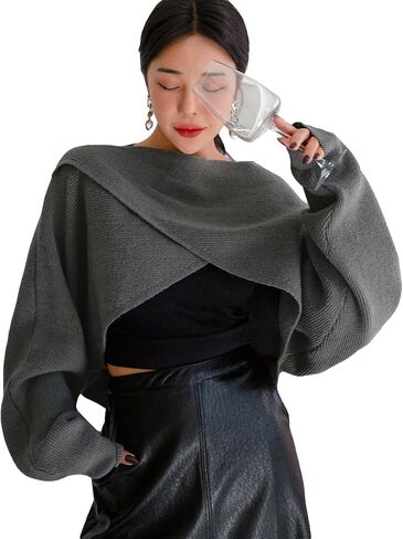 COZYEASE Women's Criss Cross Boat Neck Long Sleeve Crop Sweater Solid Casual Plain Sweater Coat in Saudi Arabia