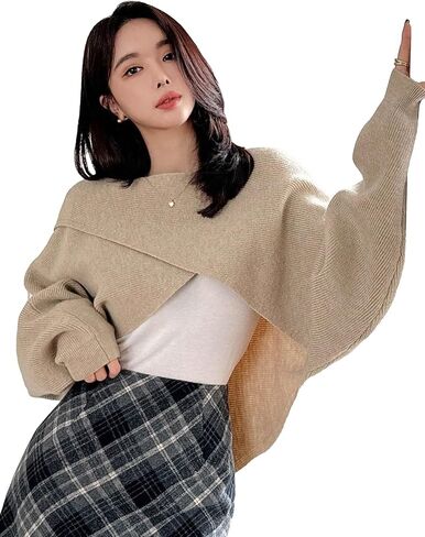 COZYEASE Women's Criss Cross Boat Neck Long Sleeve Crop Sweater Solid Casual Plain Sweater Coat in Saudi Arabia