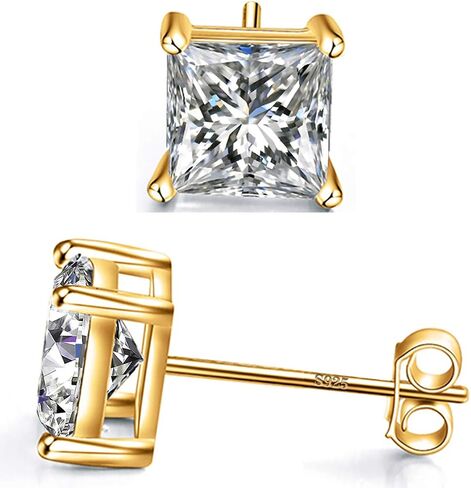 925 Sterling Silver Stud Earrings 4 Prong Princess Cut Square Cubic Zirconia Ear Stud for Women Men Girl CZ 4mm-7mm in Saudi Arabia