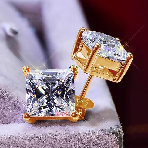925 Sterling Silver Stud Earrings 4 Prong Princess Cut Square Cubic Zirconia Ear Stud for Women Men Girl CZ 4mm-7mm in Saudi Arabia