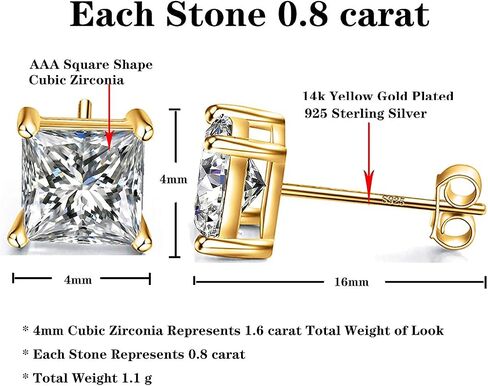 925 Sterling Silver Stud Earrings 4 Prong Princess Cut Square Cubic Zirconia Ear Stud for Women Men Girl CZ 4mm-7mm in Saudi Arabia