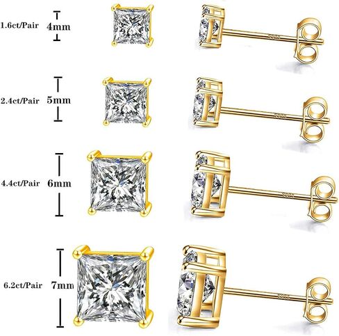 925 Sterling Silver Stud Earrings 4 Prong Princess Cut Square Cubic Zirconia Ear Stud for Women Men Girl CZ 4mm-7mm in Saudi Arabia