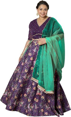 XL LOVE - من Janasya هدايا عيد الحب جورجيت أرجواني مزين بوشاح Lehenga Choli Dupatta in Kuwait