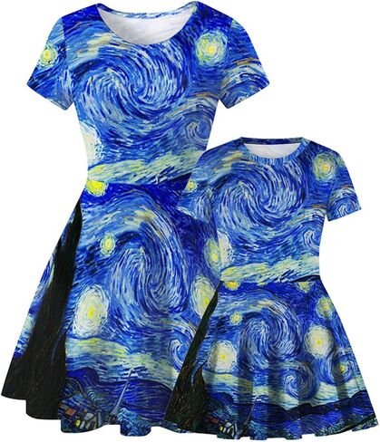 GLUDEAR Women's 3D Print Short Sleeve Unique Casual Flared Midi Dress in Saudi Arabia