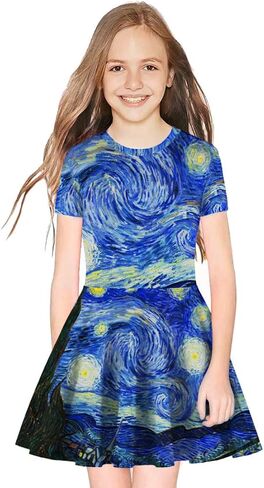 GLUDEAR Women's 3D Print Short Sleeve Unique Casual Flared Midi Dress in Saudi Arabia