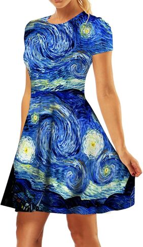 GLUDEAR Women's 3D Print Short Sleeve Unique Casual Flared Midi Dress in Saudi Arabia