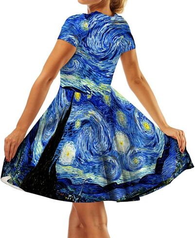 GLUDEAR Women's 3D Print Short Sleeve Unique Casual Flared Midi Dress in Saudi Arabia