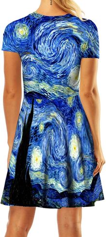 GLUDEAR Women's 3D Print Short Sleeve Unique Casual Flared Midi Dress in Saudi Arabia