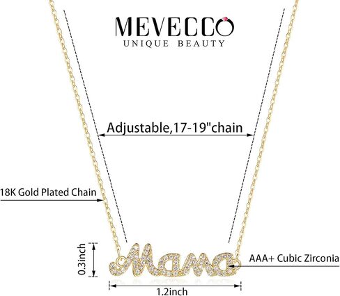 MEVECCO Gold Dainty Mom Necklace,14K Gold Plated Cute Tiny Mama Personalized Name Charm Necklace Delicate Word Cubic Zirconia Mom Jewelry Gift for Mother's Day,Mother's Birthday in Saudi Arabia