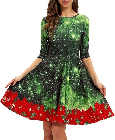 GLUDEAR Women's 3D Print Short Sleeve Unique Casual Flared Midi Dress in Saudi Arabia
