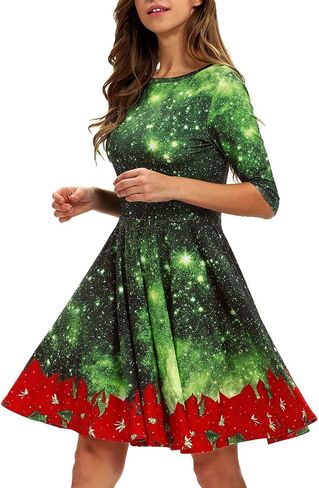 GLUDEAR Women's 3D Print Short Sleeve Unique Casual Flared Midi Dress in Saudi Arabia