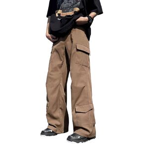 GORGLITTER Men's Drawstring Waist Cargo Pants Baggy Flap Pocket Side Y2K Streetwear Pants in Saudi Arabia