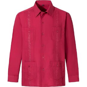 EUMAYA Men's Long Sleeve Guayabera Shirts Cuban Shirts