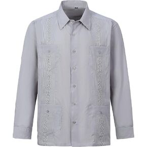 قمصان EUMAYA للرجال بأكمام طويلة قمصان Guayabera قمصان كوبية