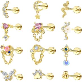 FIRAZIO 12 جهاز كمبيوتر شخصى 16G الغضروف حلق 316L الفولاذ المقاوم للصدأ تشيكوسلوفاكيا أقراط متدلية للنساء الرجال فراشة زهرة القلب هيبولرجينيك أقراط مسطحة الظهر الزنمة الأريكة اللولب ثقب المجوهرات in Kuwait